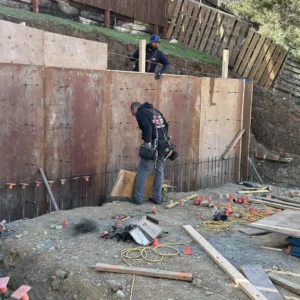 large retaining wall forms being built